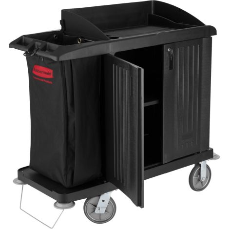 Executive Compact Housekeeping Cart with Doors, 49" x 22" x 50", Plastic, Black