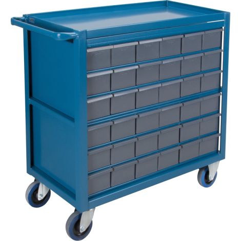36 Drawer Shelf Cart, O.A.D. 18"W x 36"D x 35"H, All Welded, 1200 lbs. Capacity, Rubber Wheels