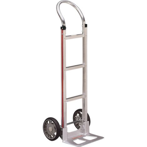 Aluminum Hand Trucks - Handle Type: Continuous - Nose Plate Dimensions: 14"W x 7-1/2"D - Wheel: Mold on Rubber