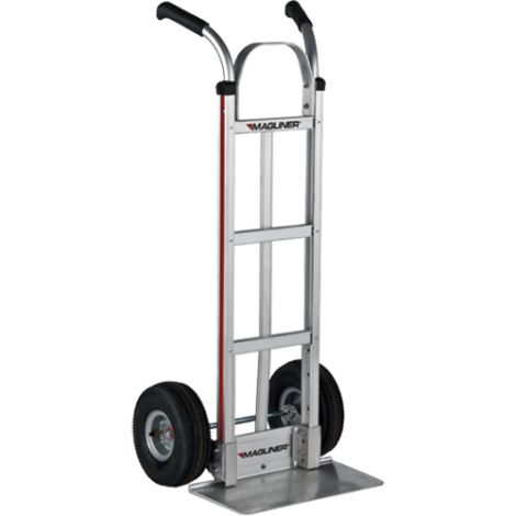 Aluminum Hand Trucks - Handle Type: Dual Handle - Nose Plate Dimensions: 18"W x 9"D - Wheel: Pneumatic