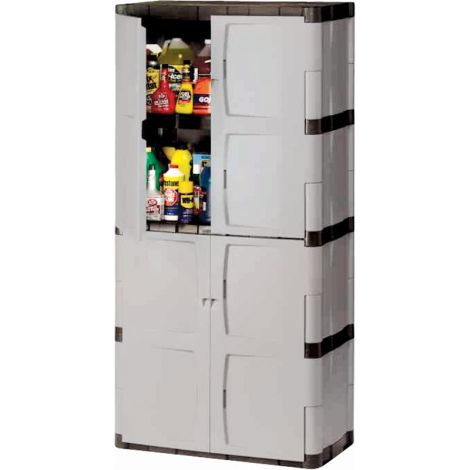 Heavy-Duty Cabinets, Plastic, 3 Shelves, 72" H x 36" W x 18" D, Mica and Charcoal