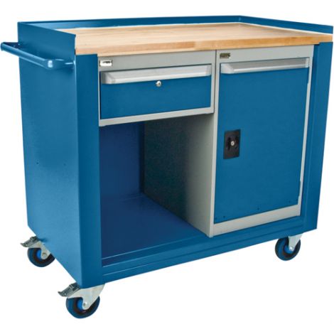 Industrial Duty Mobile Service Benches - O.D.: 42"W x 24"D x 37"H - Configuration: Door & Drawer