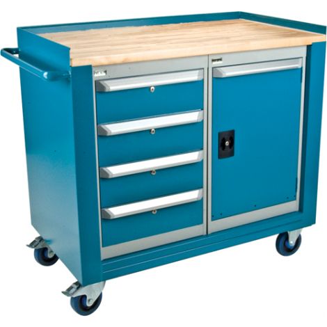 Industrial Duty Mobile Service Benches - O.D.: 42"W x 24"D x 37"H  Configuration: 1 Door & 4 Drawers 