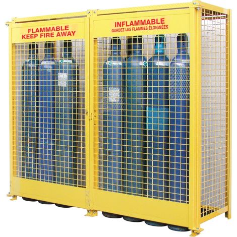 Gas Cylinder Cabinets, 20 Cylinder Cap., 88"W x 30"D x 74"H, Yellow