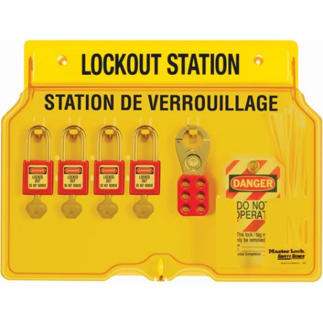 Lockout Station, Thermoplastic Padlocks, 4 Padlock Capacity, Padlocks Included