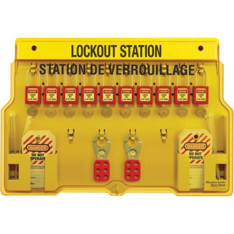 Lockout Stations, Thermoplastic Padlocks, 10 Padlock Capacity, Padlocks Included