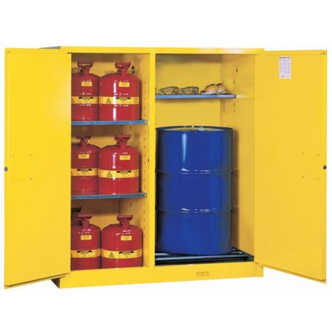 Sure-Grip® EX Double-Duty Safety Cabinets, 115 US gal. Cap., Yellow, 59"W x 34"D x 65"H