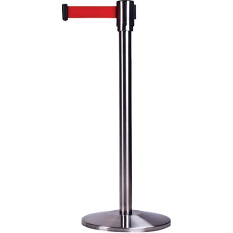 Free-Standing Crowd Control Barrier - Finish/Colour: Stainless - Tape Colour: Red