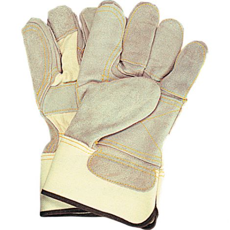 Premium Quality Double Palm Split Cowhide Fitters Glove - Size: Large - Outside double palm, index finder & finger tips - Case/Qty: 30 Pairs