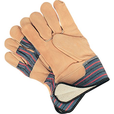 Grain Cowhide Fitters Cotton Fleece Lined Gloves - Size: Large - Rubberized Safety Cuf - Case/Qty: 36 Pairs