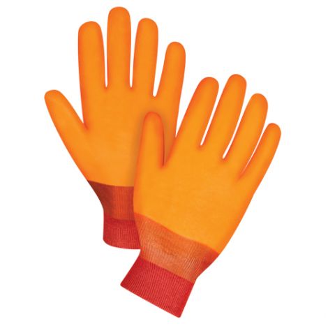 Winter Lined PVC Gloves, Knit Wrist - Size: Large (9) - Case/Qty: 18 Pairs