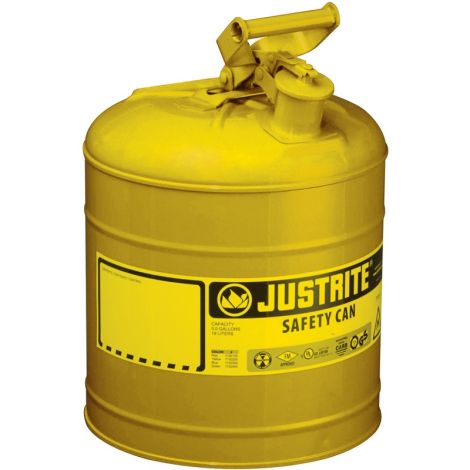 Safety Cans, Type 1, Steel, 2 US gal. Cap., Yellow, FM Approved/UL/ULC Listed