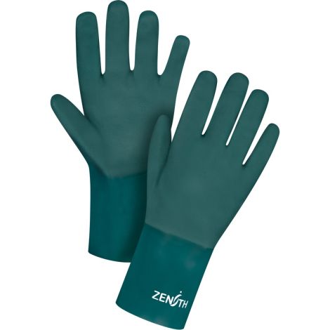 Double Dipped Green Gloves, 12"L, PVC, Cotton Jersey Inner Lining, 70-mil, Case/Qty: 30 Pairs