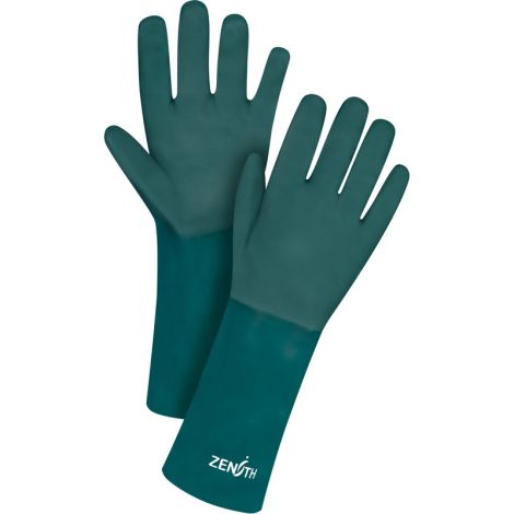 Double Dipped Green Gloves, 14"L, PVC, Cotton Jersey Inner Lining, 70-mil, Case/Qty: 30 Pairs
