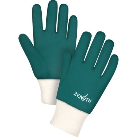 PVC Double Dipped Green Gloves, Knit Wrist - Size: One Size - Length: 10" - Case/Qty: 48 Pairs