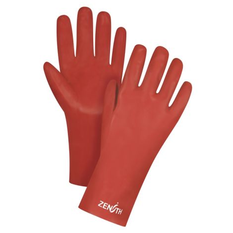 Red Smooth-Finish Chemical-Resistant Gloves, Size 9, 12"L, PVC, Interlock Inner Lining, 47-mil, Case/Qty: 120 Pairs