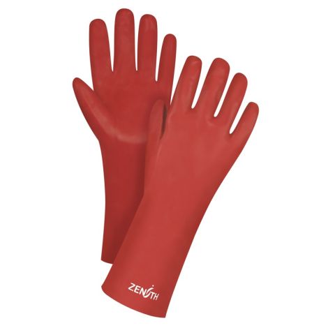 Red Smooth-Finish Chemical-Resistant Gloves, Size 9, 14"L, PVC, Interlock Inner Lining, 47-mil, Case/Qty: 120 Pairs
