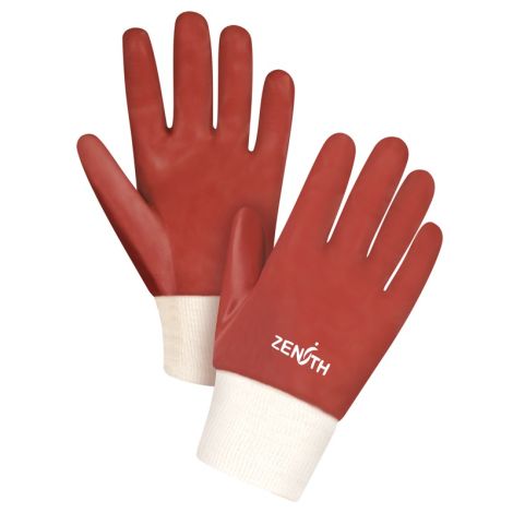 Red Smooth-Finish Chemical-Resistant Gloves, Size Large/9, 10"L, PVC, Interlock Inner Lining, 47-mil, Case/Qty: 120 Pairs