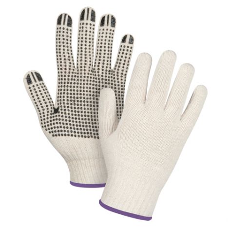 Natural Poly/Cotton Dotted Gloves - One Side Dotted, Light Weight - Size: X-Small - Case/Qty: 240 Pairs