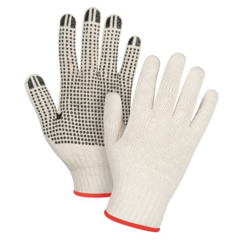 Natural Poly/Cotton Dotted Gloves - One Side Dotted, Light Weight - Size: Small - Case/Qty: 240 Pairs