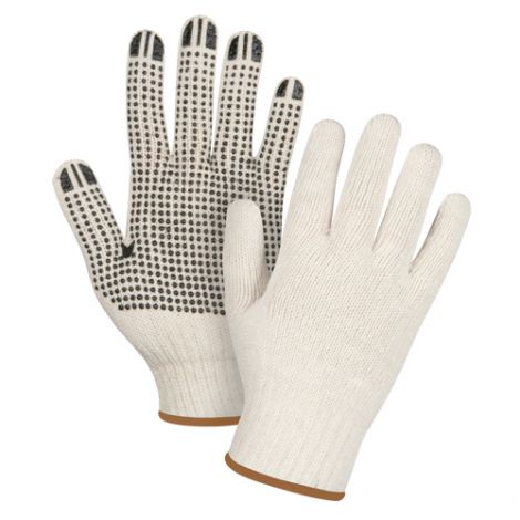 Natural Poly/Cotton Dotted Gloves - One Side Dotted, Light Weight - Size: Large - Case/Qty: 240 Pairs