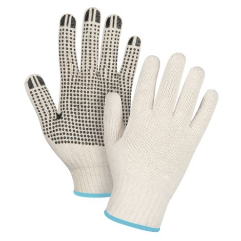 Natural Poly/Cotton Dotted Gloves - One Side Dotted, Light Weight - Size: X-Large - Case/Qty: 240 Pairs