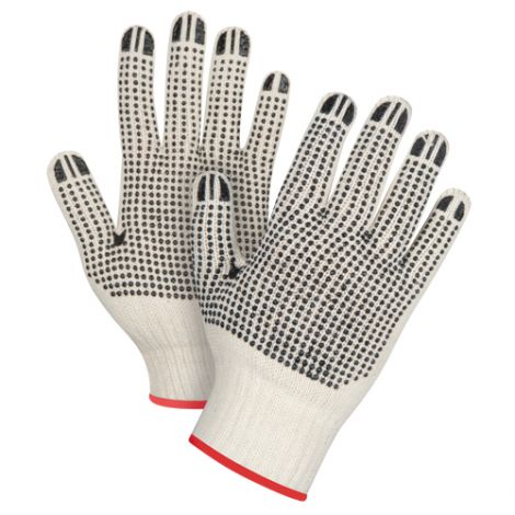 Natural Poly/Cotton Dotted Gloves - Both Sides Dotted, Heavy Weight - Size: Small - Case/Qty: 240 Pairs