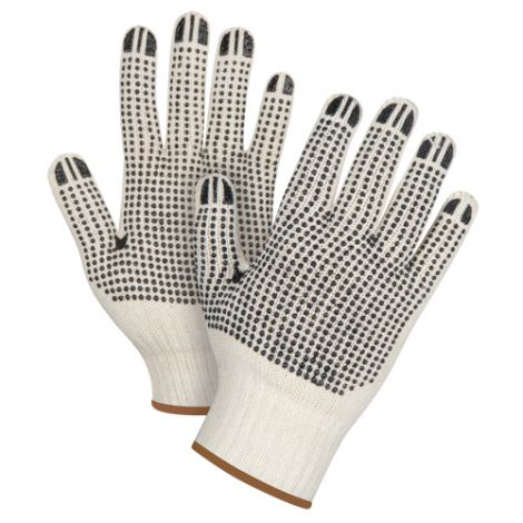 Natural Poly/Cotton Dotted Gloves - Both Sides Dotted, Heavy Weight - Size: Large - Case/Qty: 240 Pairs