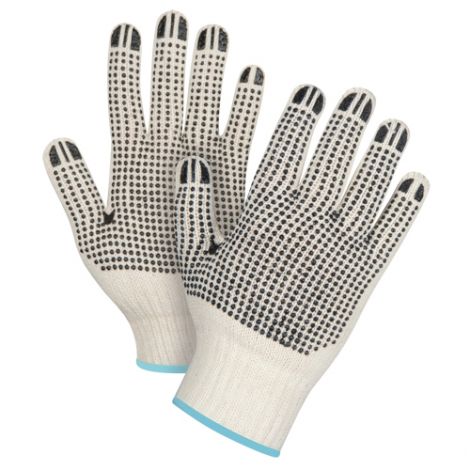 Natural Poly/Cotton Dotted Gloves - Both Sides Dotted, Heavy Weight - Size: X-Large - Case/Qty: 240 Pairs