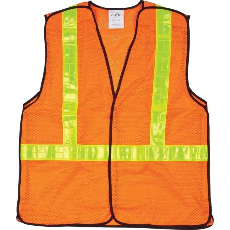 5-Point Tear-Away Traffic Safety Vest, High Visibility Orange, Large, Polyester, Case/Qty: 6