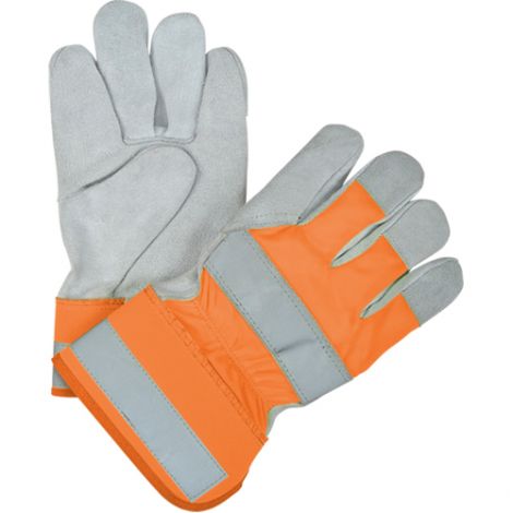 Premium Quality High-Viz Split Cowhide Fitters Gloves - Colour: Fluorescent Orange - Case/Qty: 24 Pairs