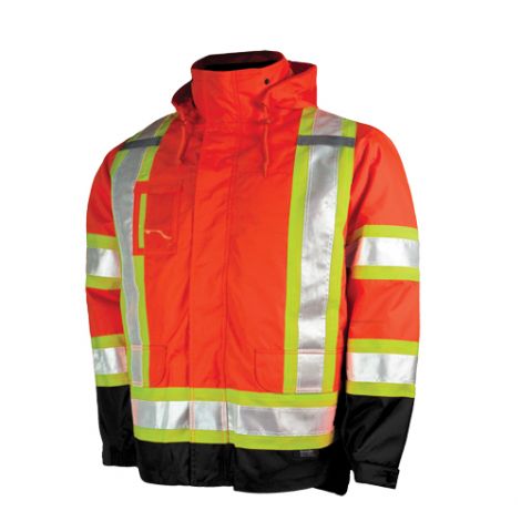 5-in-1 Safety Jacket, Polyester, High Visibility Orange, Large