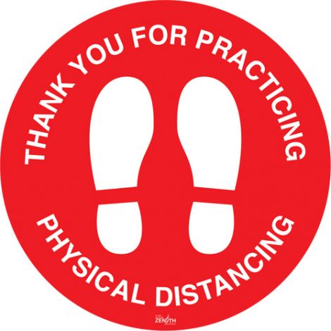 "Physical Distancing" Floor Sign - Height: Flat - Language: English with Pictogram - Material: Vinyl - Display Type: Adhesive - Case/Qty: 3 