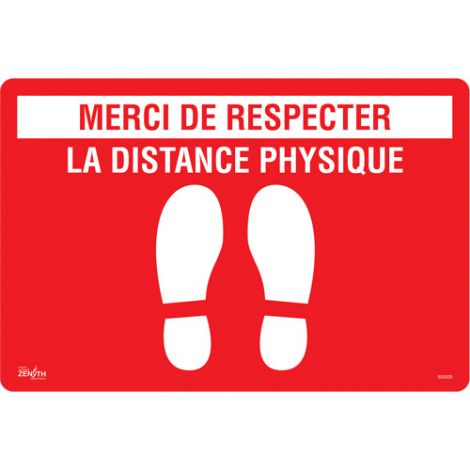 "Distance physique" Floor Sign - Height: Flat - Language: English with Pictogram - Material: Vinyl - Display Type: Adhesive - Case/Qty: 3 