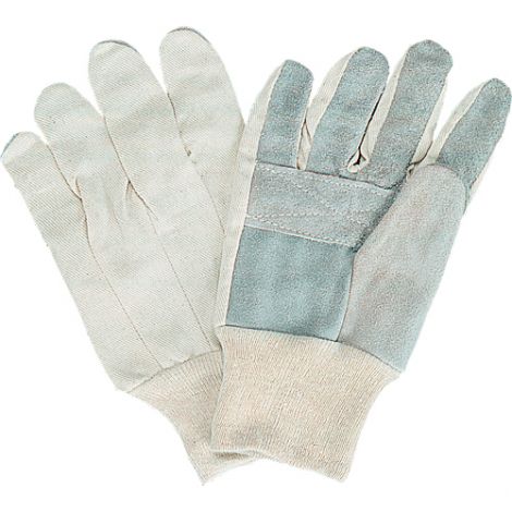 Split Cowhide Leather Palm Gloves - Standard Quality, White Back, Patch Palm - Size Large - Case/Qty: 60 Pairs 