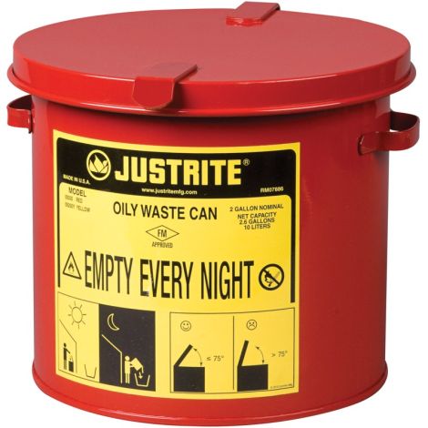 Oily Waste Cans, 2 US gal. Cap., Red, FM Approved/UL Listed