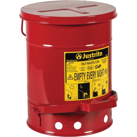 Oily Waste Cans, 6 US Gal. Cap., Red, FM Approved/UL Listed