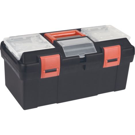 Plastic Tool Box - Overall Depth: 9-1/2" - Overall Height: 8" - Overall Width: 17-1/2" - Colour: Black