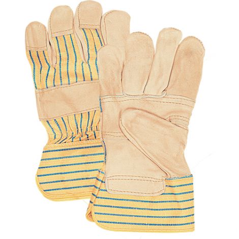 Grain Cowhide Fitters Patch Palm Gloves, Starched Cuff (PE) - Size: Large - Case/Qty: 36 Pairs