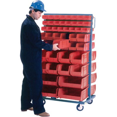 Mobile Bin Racks - Double Sided - Rack & Bin Combination - Colour: Red - Dimensions: 36"W x 24"D x 63"H