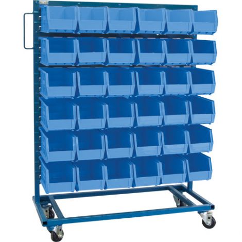 Mobile Bin Racks - Singled Sided - Rack & Bin Combination - Colour: Blue - Dimensions: 36"W x 16"D x 52"H 
