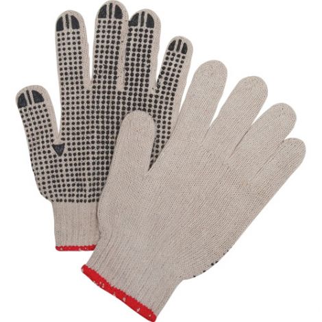Natural Poly/Cotton Dotted Gloves - Both Sides Dotted, Heavy Weight - Size: Large - Qty: 240 