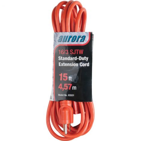 Indoor/Outdoor Standard-Duty Extension Cords - Length: 15' - Case/Qty: 8