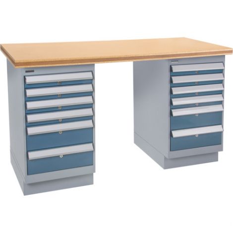 Pre-designed Workbenches - Configuration: Dual Drawers Pedestal - Height: 34" - Width: 60"
